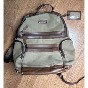 Renwick Canvas Leather Backpack Brown Multi Pocket Travel Laptop Bag Unisex